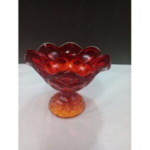 Vintage LE Smith Amberina Moon & Stars Glass Footed Compote Bowl
